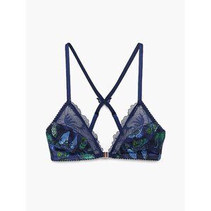 Savage x Fenty Baroque Butterfly Lace Quarter-Cup Bra size X-large‎ Blue Sexy